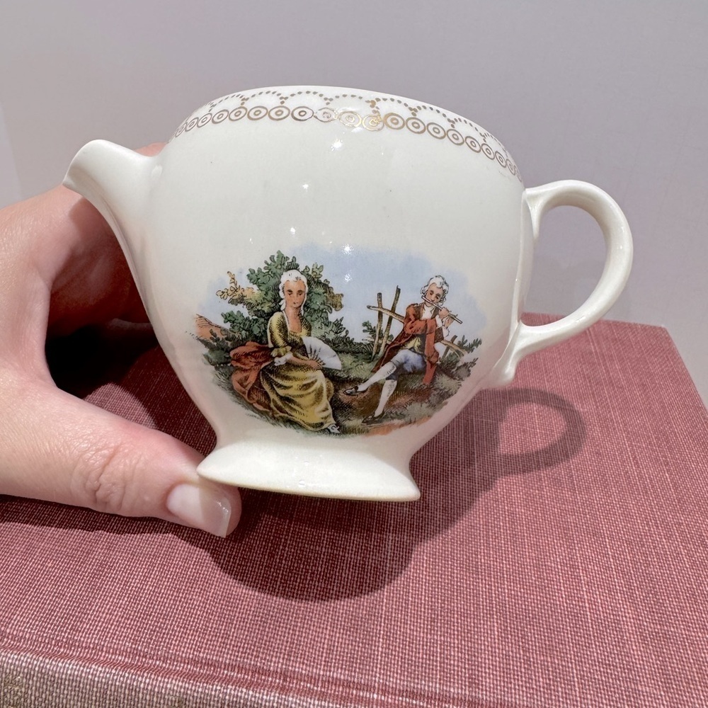 Coquette girl cottagecore Vintage Cream Teapot with Pastoral Scene